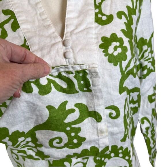 Kenar 100% Linen Women's Tunic White with Green Tropical Floral Print Size 10 - Picture 3 of 12